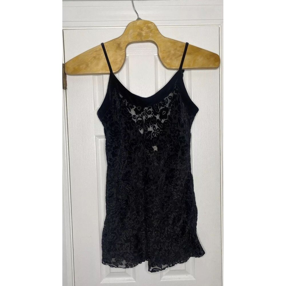 Vintage Victoria Secret Women's Gold Label Velvet Sheer Short‎ Slip Black Large